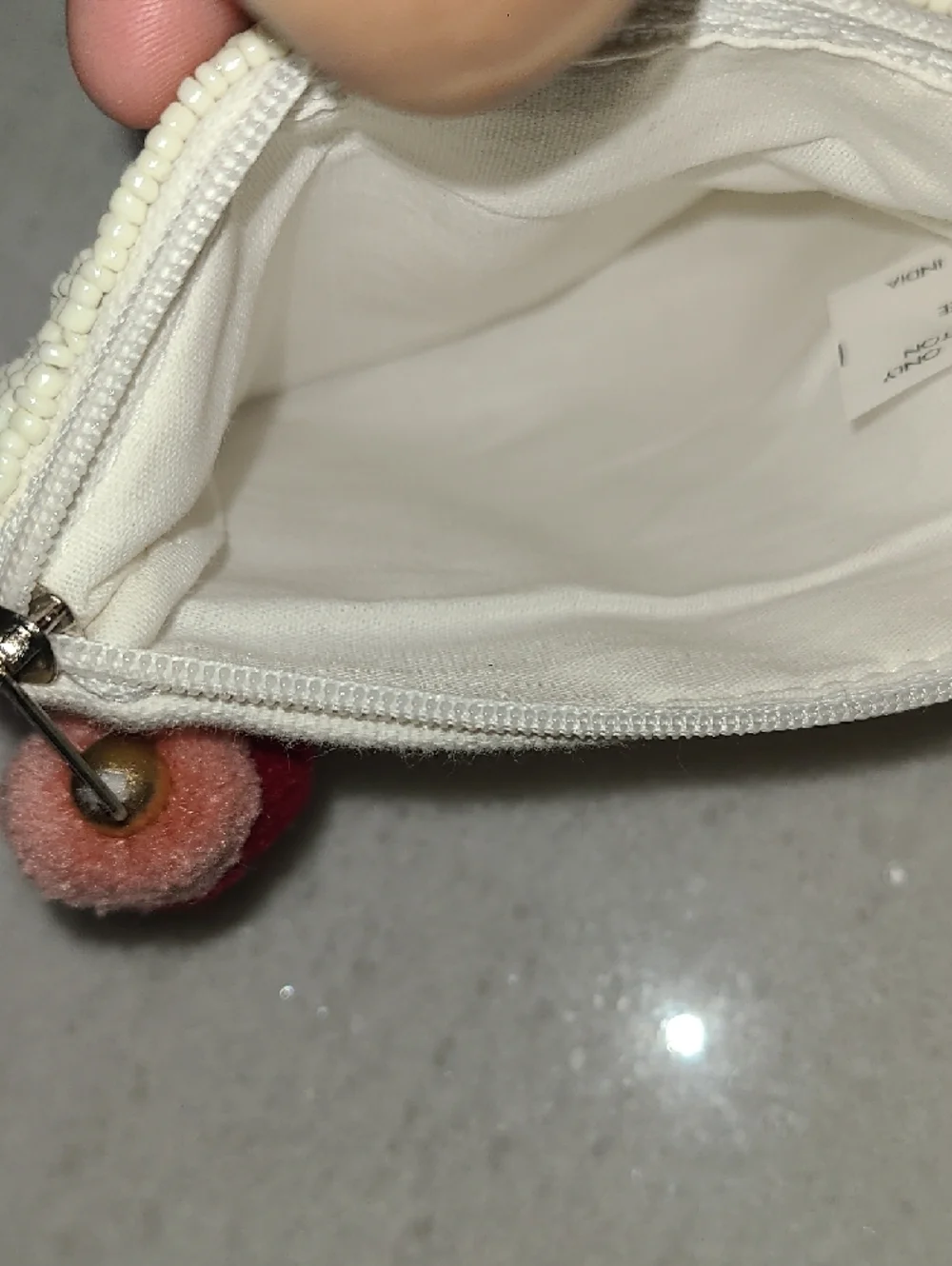 Beaded 'Ho Bag' Card & Key Pouch in Cream and Red